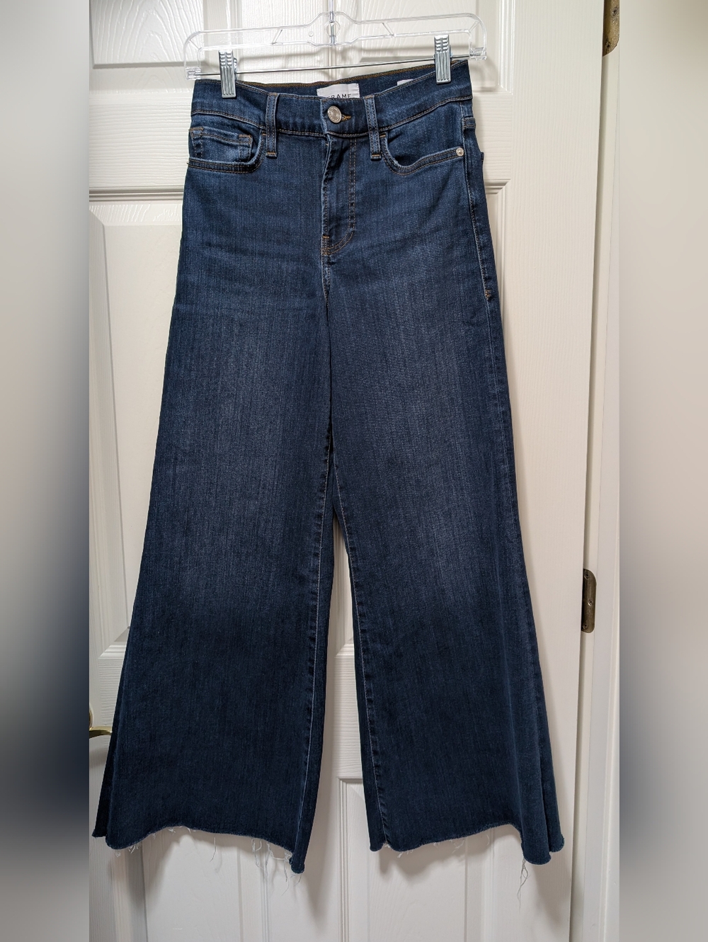 FRAME Le Palazzo Crop Wide Leg Jeans In Majesty Blue Denim Size 26